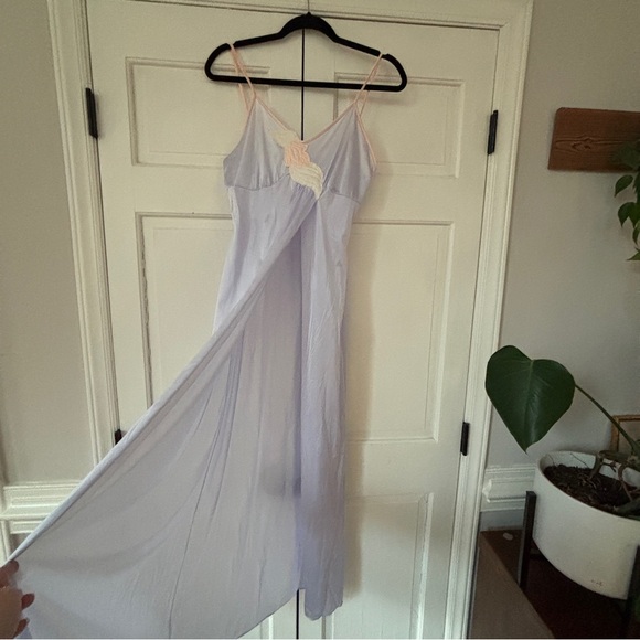 Vintage Lady Cameo Dallas Nylon Chemise Slip Blue Peach Embroider USA Size Small - Picture 3 of 11